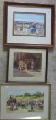 3 Framed watercolours by John Landrey inc "The Hatcliffe country fair"