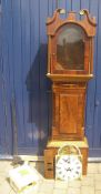 Inlaid mah. longcase clock case with painted dial marked 'Cancy Market Rasen' and additional