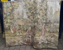 Hanging tapestry depicting 18th c. hunting scene of gentlemen with dogs - size approx. 155 x 135 cm