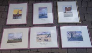 6 framed Lincolnshire landscape watercolours by David Cuppleditch