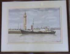 Watercolour of the Grimsby trawler "Ross Tiger GY 398" by P. Green