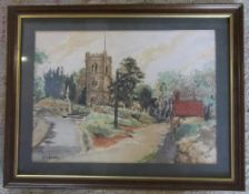 Watercolour of Waddington Church by John Landrey