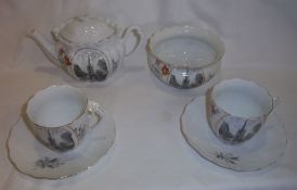 Early 20th c. tea pot, 2 cups & saucers & a sugar bowl depicting St James Church Louth