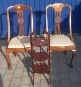 Two Edw dining chairs & Edw mah folding cake stand