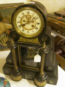 Vict slate style column fronted mantel clock