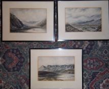 3 Framed watercolour views of Welsh hills by D R Hughes 1950/1