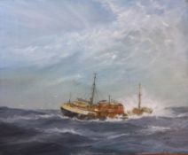 Grimsby trawler oil on canvas size approx 65 x 56 cm