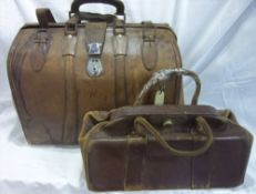 Two leather Gladstone bags, (one with keys) & leather 'Midland Bank Limited' wallet