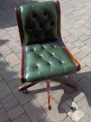 Green leather button back swivel office chair