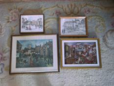 3 prints - "Old Market Place Grimsby", "The Empty Chair", & "The Old Market Place Grimsby" all