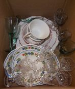 Faience ware, wine & sherry glasses