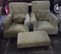 2 upholstered armchairs & footstool