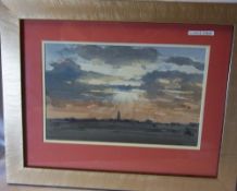 Framed watercolour "Distant View of Boston Stump" by Charles Whittaker