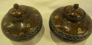 2 Cloissoné lidded bowls