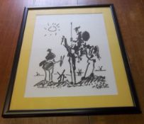 Framed lithograph print of Don Quixote by Picasso, dated 10.8.55