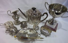 Sel of S.P. inc teapot, tongs, spoon, letter opener