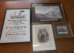 Lincolnshire pictures inc "Lincoln to Boston" reprint, Great Grimsby Church, Lincoln Cathederal, and