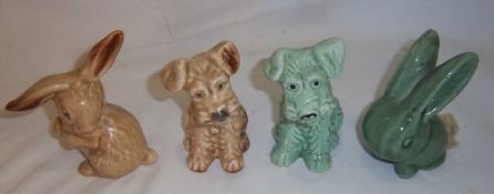 Sylvac terrier, bunny, Sylvac style terrier & cottontail rabbit