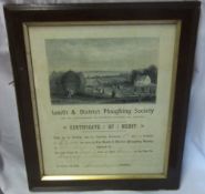 'Louth & District Ploughing Society' framed certificate
