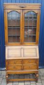 Oak bureau with display bookcase