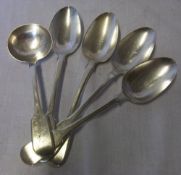 4 silver serving spoons 1969-72 & sm. silver ladle total wt approx. 11 oz