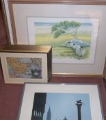 Sel. of framed pictures inc. Ltd edition print "Windswept" 96/100 by Jan Wagner, and 6