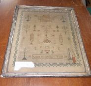 Framed sampler by Lizzie Stonebridge dated 1870