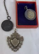 2 small silver 'Cleethorpes Grammar School' sports medals & silver fob, Birm 1929 - approx wt 1.2