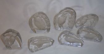 7 Wedgwood crystal ornithological paperweights