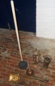 2 copper poshers, brass half tidy & copper half tidy, brass jug etc