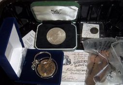 Roman coin, 1937 Geo. VI Crown, £2 coin keyring etc.