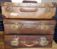 Vintage leather suitcase & 2 others