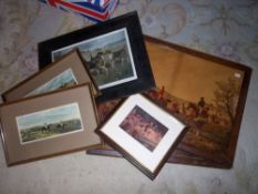Set 3 framed Vict. hunting prints, Cuthbert Bradley "The Sons of Belvoir" print & 3 other prints