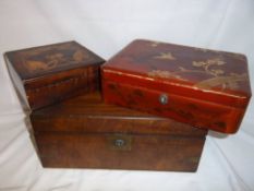 Vict. mah. writing slope, lacquered box & Art Nouveau inlaid box