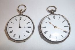 2 silver pocket watches with ceramic Roman numeral dials & Poires hands