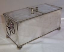 S.P twin tea caddy with lion head ring handles on bun feet