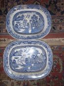 2 blue & white meat plates