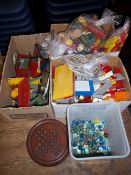Sel. Meccano, Lego, wooden solitaire board, sel. glass & clay marbles etc.