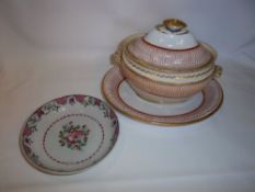Sm. 19th c. Coalport lidded tureen & stand & Newhall saucer