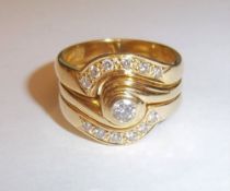 18ct gold triple band ring set with diamonds