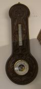 Carved wood barometer/thermometer