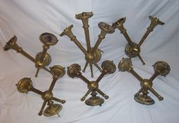 Quantity of brass wall light fitments in twin & triple torch form comprising 5 x 2 torch & 1 x 3