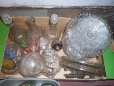 Sel. pressed & cut glass decanters, tazzas, drinking glasses etc.