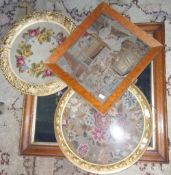 Framed Vict. needlepoint depicing dog & cat & 3 other framed needlepoints