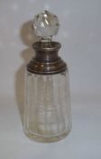 Cut glass scent bottle with silver collar