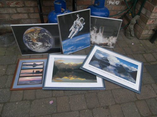 Sel. framed landscape prints & 3 framed prints from the space centre