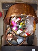 Sel. collectables inc. old fairy lights, brass, opera glasses, copper dish etc.