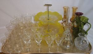 Sel. Venetian glass vases, engraved drinking glasses, glass smoke bell etc.