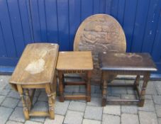 Sm. drop leaf table 2 sm tables & wooden plaque