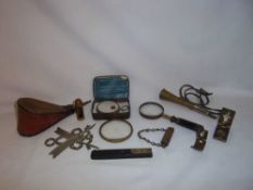 Set of miniature bellows, Wynne's Infallible Exposure Meter, quill cutter marked "Rodgers Cutlers to